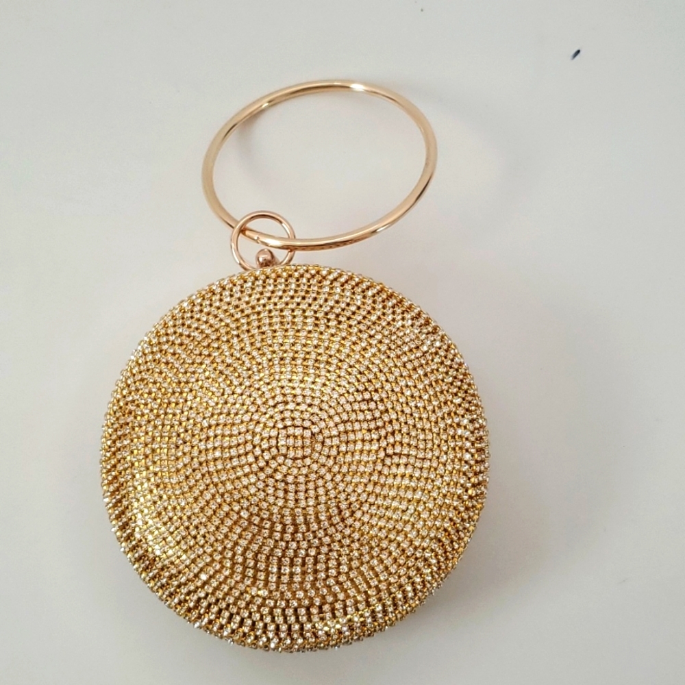 Caleesa Round Gold Tone Wristlet with Rhinestones - Picture 2 of 9